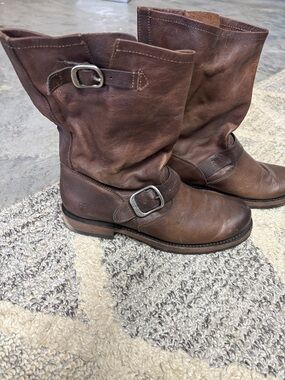 FRYE leather moto boots with slight slouch